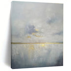 Gray, White, Gold with Subtle Layers "Misty Morning" Abstract Painting On Canvas PS1398