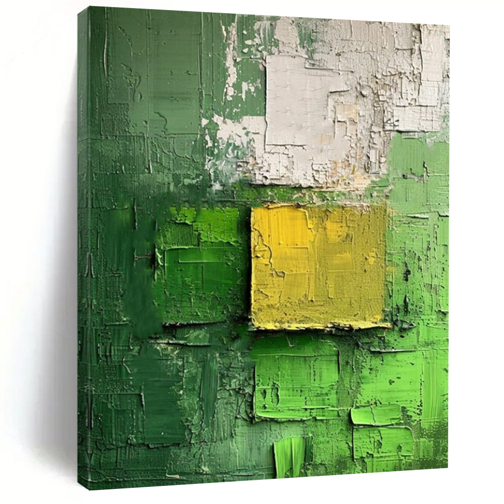“Green - Yellow Textured Squares” - Abstract Expressionist Painting On Canvas DS029