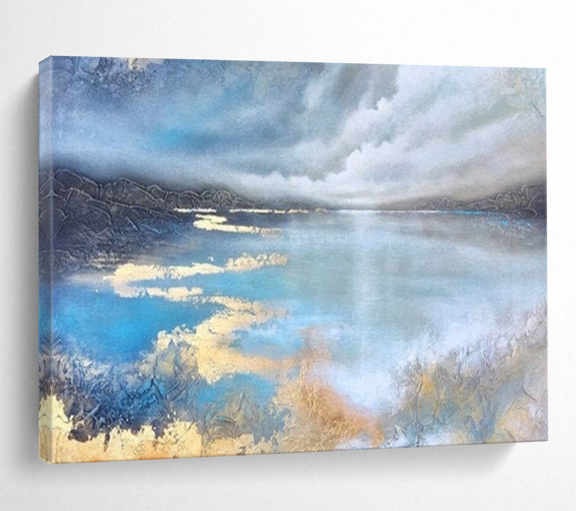 “Moody Lake Reflection” - Textured Landscape Painting On Canvas PT192