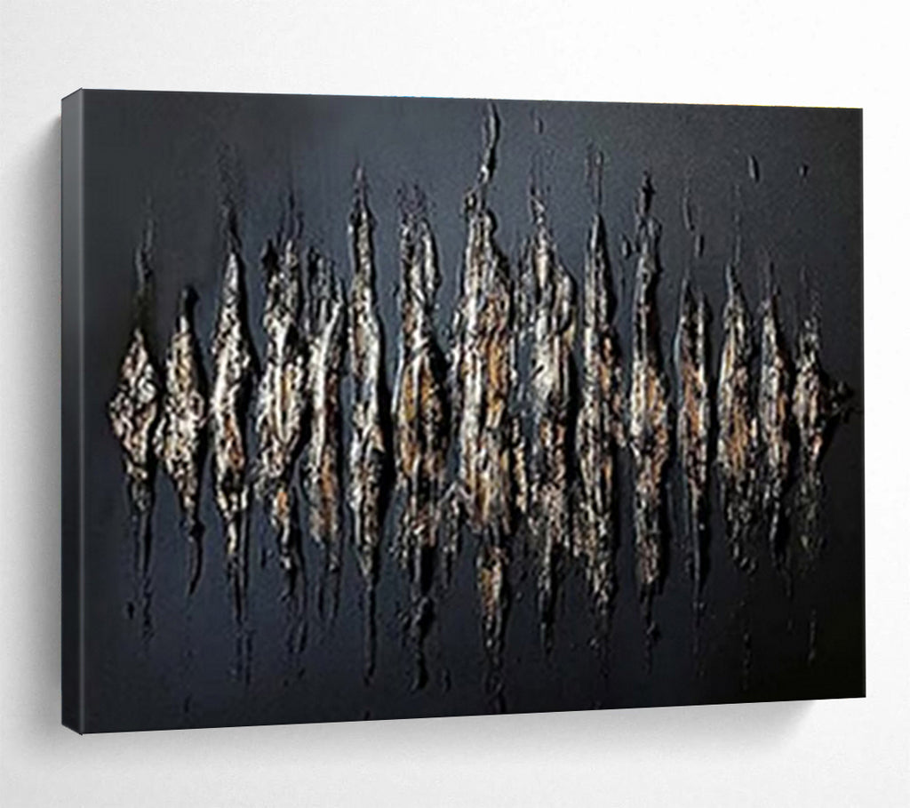 Black with Gold - Brown Textured Strokes Abstract Painting On Canvas DKS097