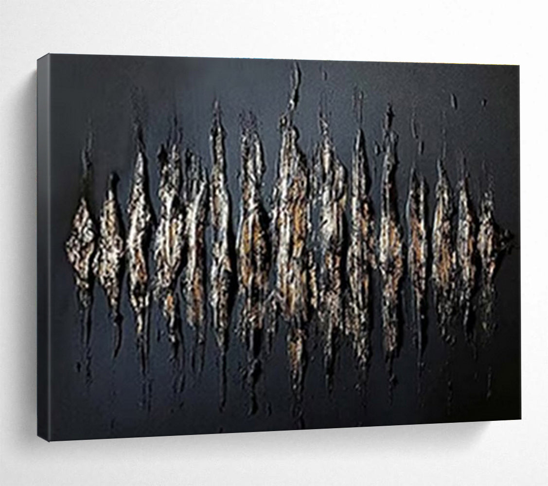 Black with Gold - Brown Textured Strokes Abstract Painting On Canvas DKS097