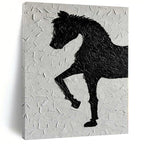 Textured Black Horse Silhouette on White "Equestrian Impression" Mixed - Media Painting On Canvas PS1079