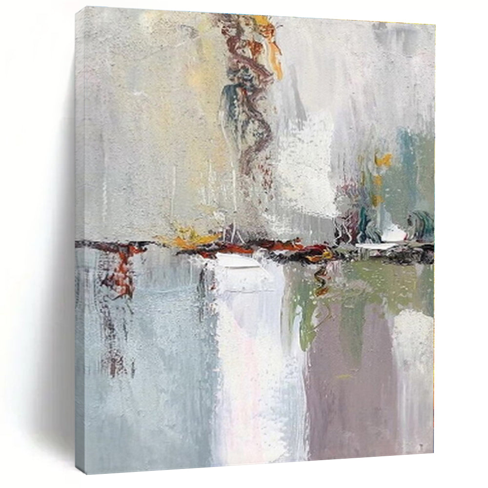 “Reflective Abstract Landscape” - Gray, Colorful Abstract Landscape - Inspired Painting On Canvas PS0403