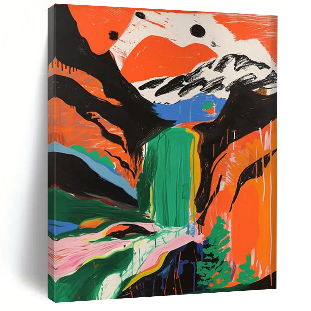 Colorful Canyon: Waterfall of Dreams Painting On Canvas DS105