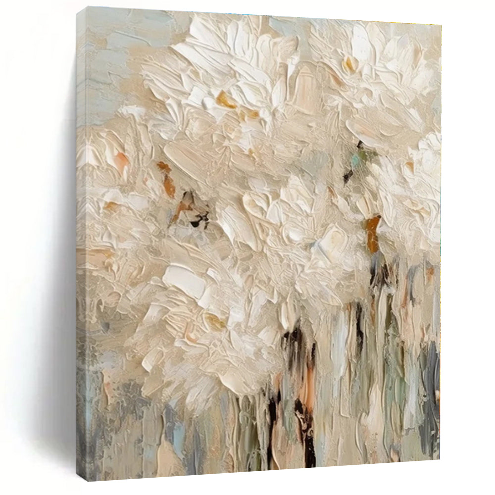 White Flowers with Textured Petals "Textured Blooms" Impressionist Painting On Canvas PS1330
