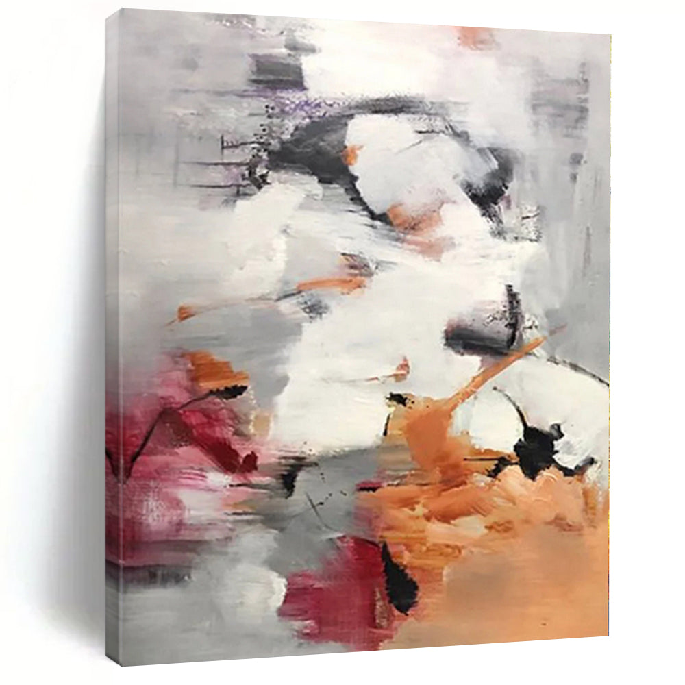 “Grey - Orange Abstract Energetic Forms” - Expressive Abstract Painting On Canvas PS0300