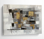 Gold - Accented Geometric Collage - Textured Abstract Painting On Canvas DKS353