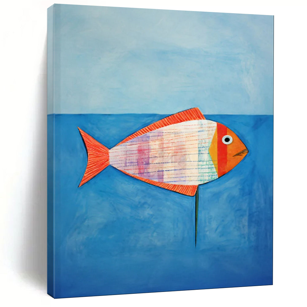 “Colorful Striped Fish on Blue” - Naive Art - Inspired Painting On Canvas PT1836