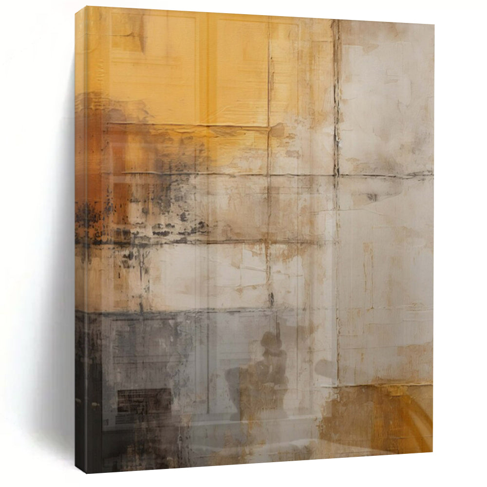Warm Yellows, Grays, and Browns with Textured Layers "Vintage Wall Stories" Abstract Textured Painting On Canvas PS1055