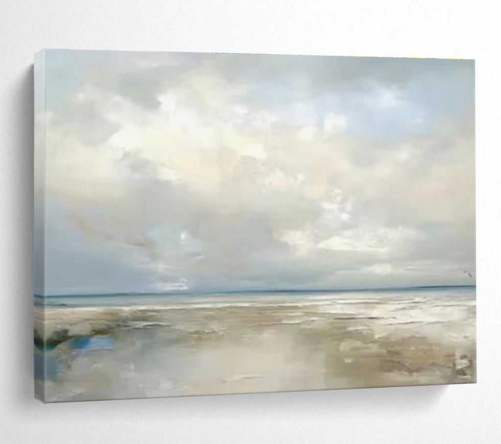 Soft Cloudy Seaside in Pastels - Impressionistic Seascape Painting On Canvas DKS322
