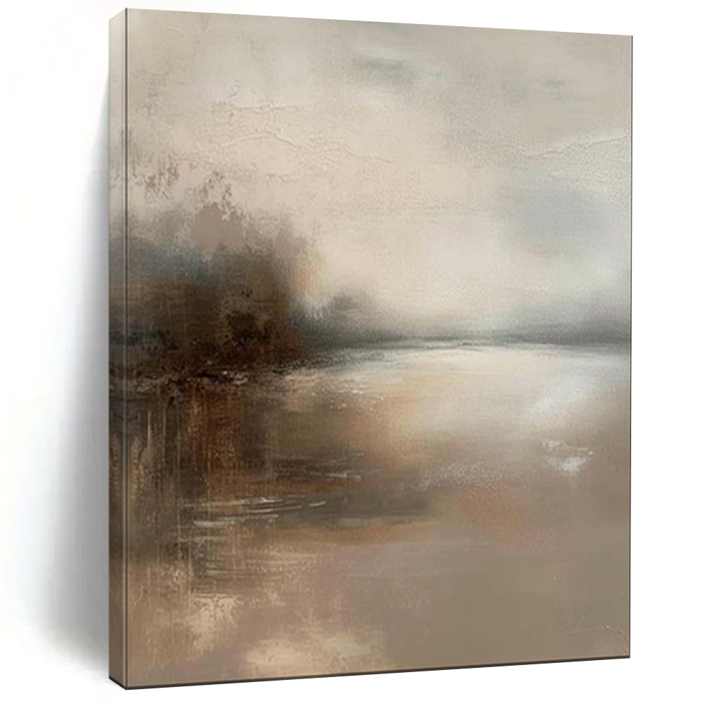“Muted Gray - Brown Landscape Haze” - Atmospheric Abstract Painting On Canvas PT1874