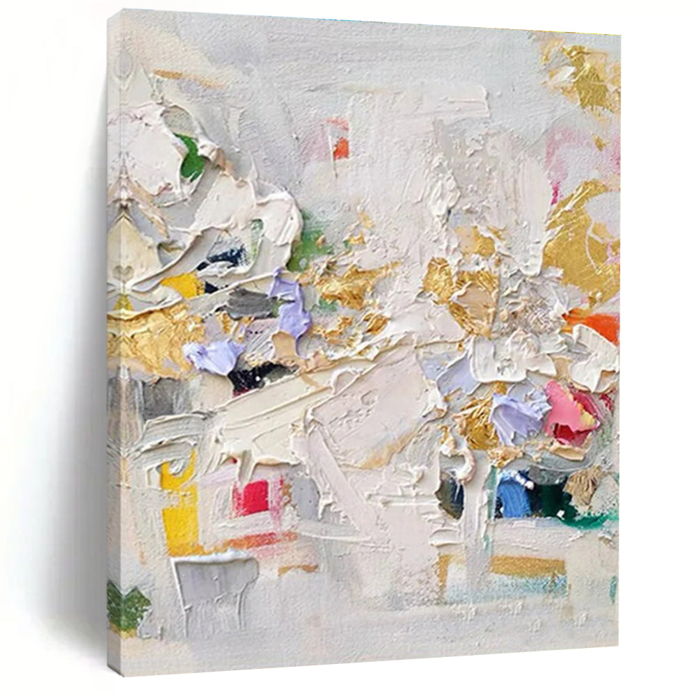 “Colorful Textured Chaos” - Multicolor, Gold Abstract Impasto Painting On Canvas PS0714