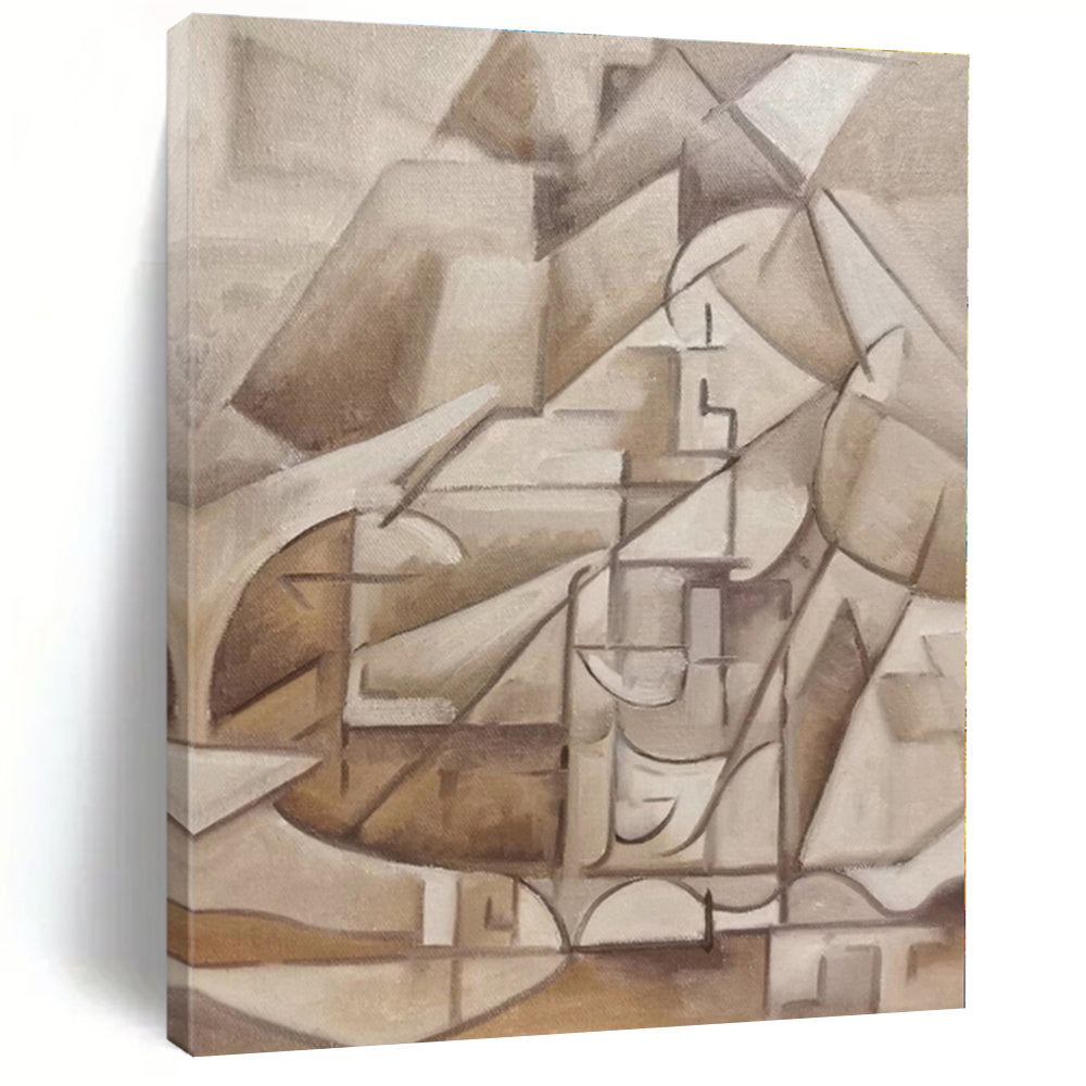 “Brown Cubist Structure” - Brown, Beige Cubist Abstract Painting On Canvas PS0400