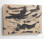 “Ink Wash Abstraction” - Black & Beige Abstract, Minimalist Ink Painting On Canvas DKS735