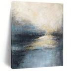 Blue, Gray, Beige and Yellow with Subtle Light Reflections "Twilight Resonance" Abstract Landscape Painting On Canvas PS1164