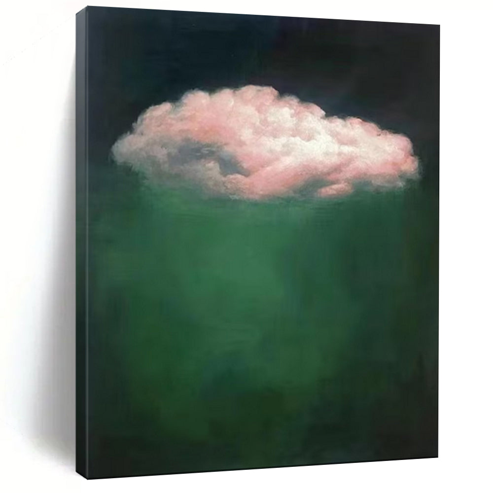 “Pink Cloud Over Green” - Surreal Cloud Painting On Canvas PT1984