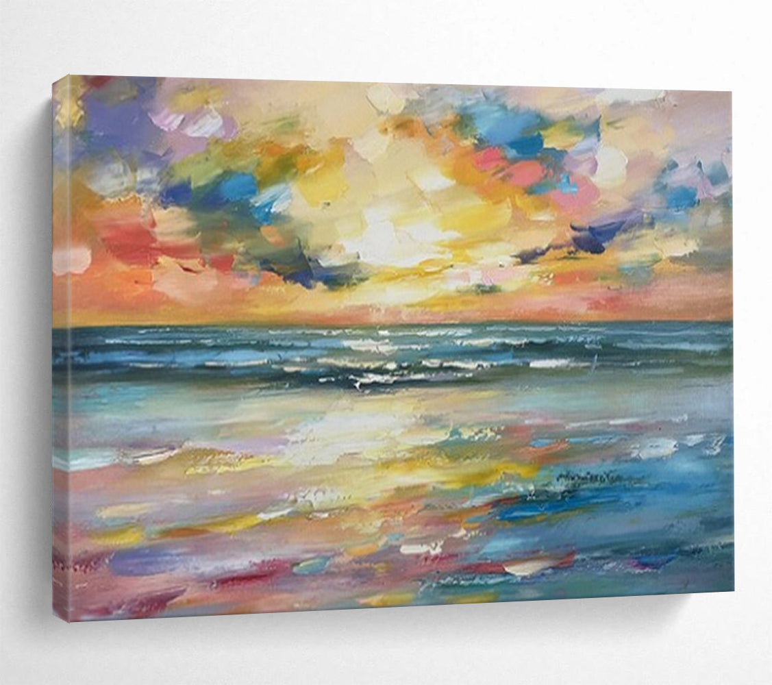“Vibrant Sunset Beach” - Impressionist Maritime - Painting On Canvas PT1748