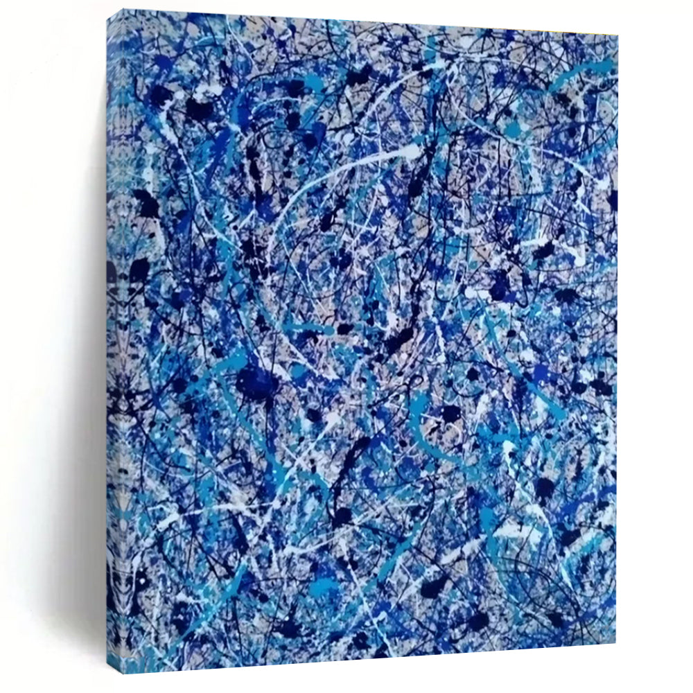 Blue and White Splatters, "Oceanic Chaos" – Action - Painting Abstract On Canvas PS0886