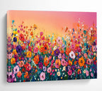 Rainbow Meadow - Vibrant Floral Oil Painting, Great for Game Room & Outdoor Lounge DKS680