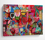 “Pink - Red Abstract Carnival” - Colorful Figurative Painting On Canvas PT239