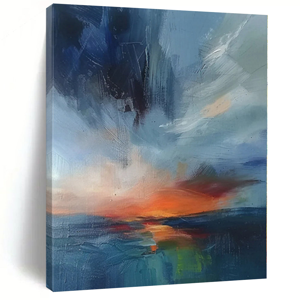 “Blue - Orange Abstract Sunset” - Landscape Abstract Painting On Canvas PS0087