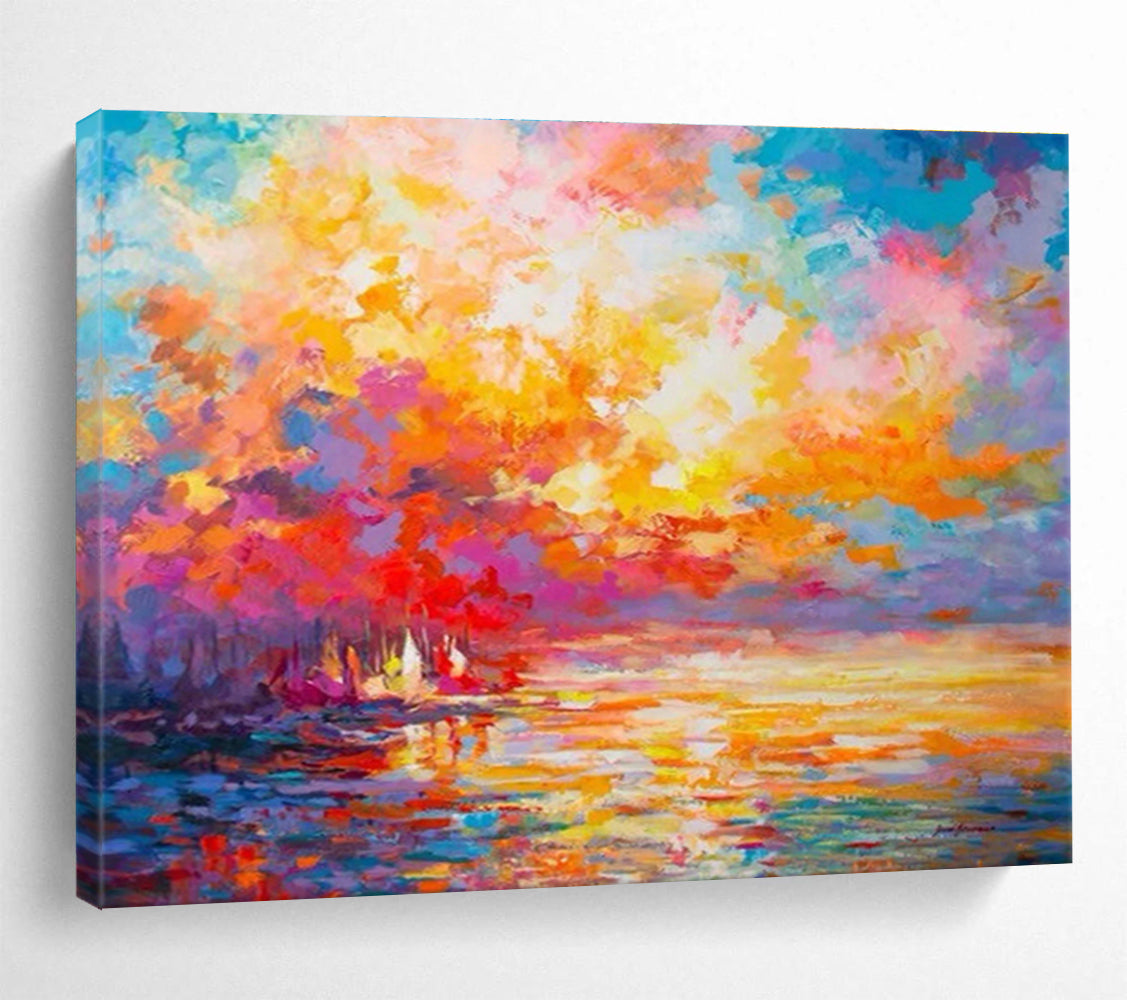 “Vibrant Sunset Abstract” - Impressionistic Landscape Painting On Canvas DKS409