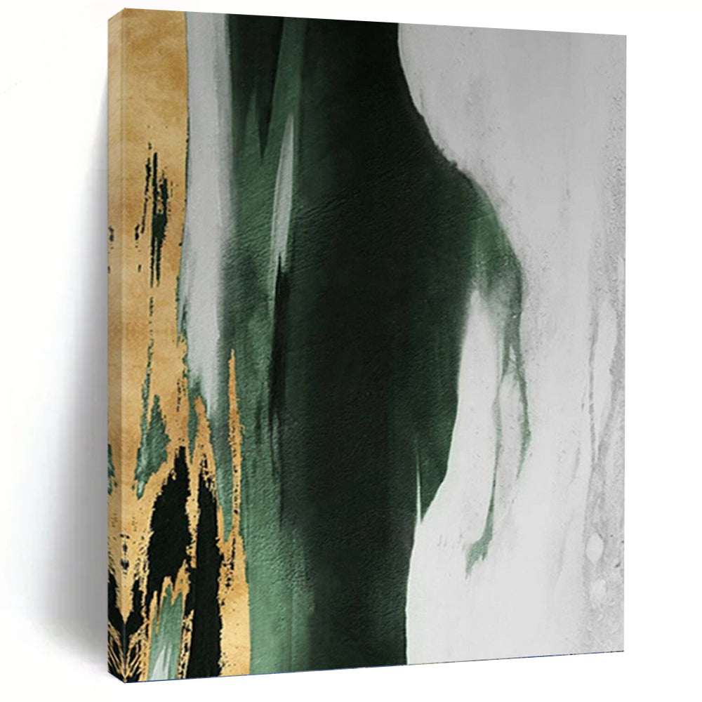 “Green - Grey - Gold Abstract Blend” - Abstract Expressionist Painting On Canvas PT1204