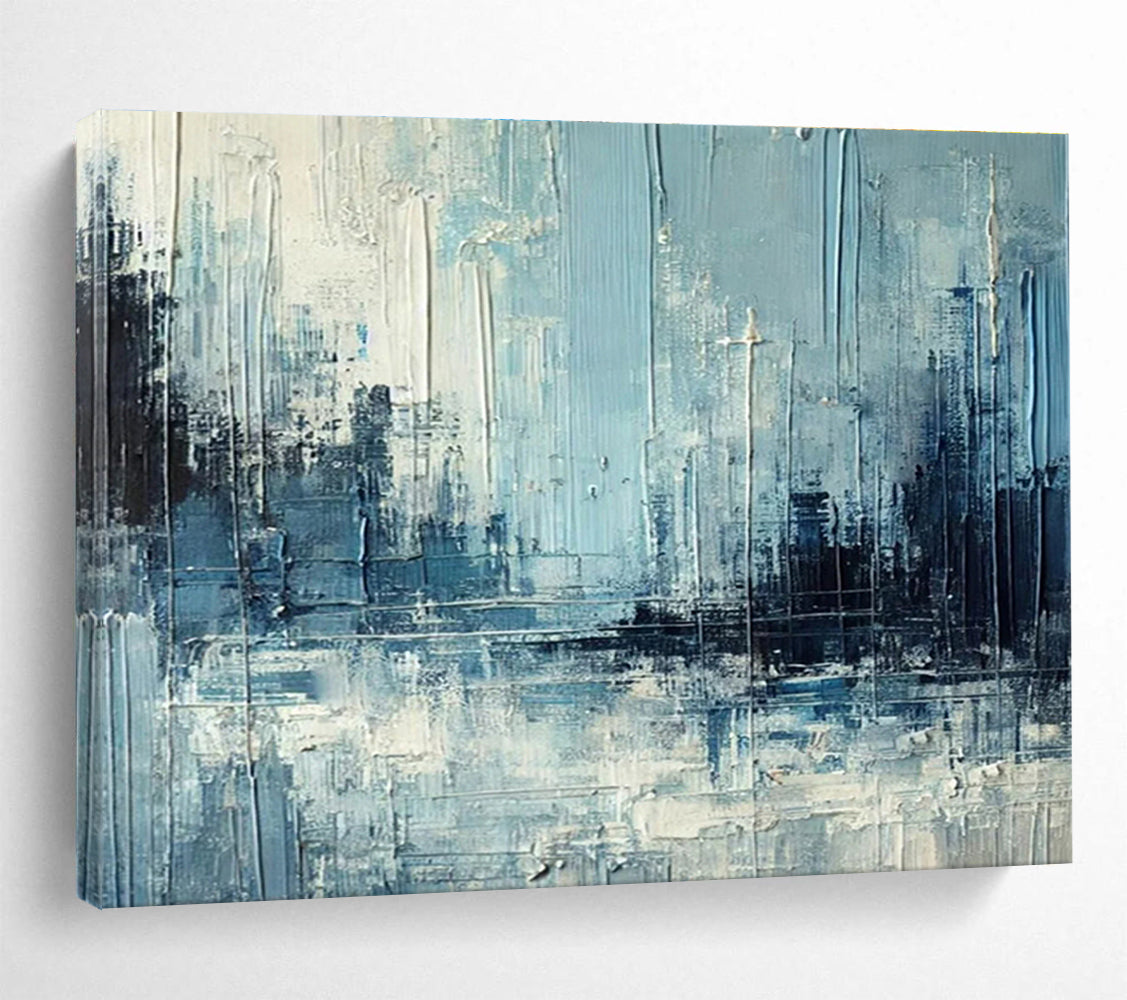 Blue Cityscape Impasto - Abstract Urban Painting On Canvas DKS367