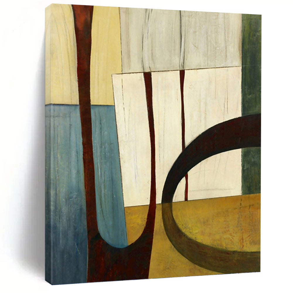“Geometric Shapes: Earthy Tones Abstract” - Minimalist Cubist - Inspired Art On Canvas PT0949