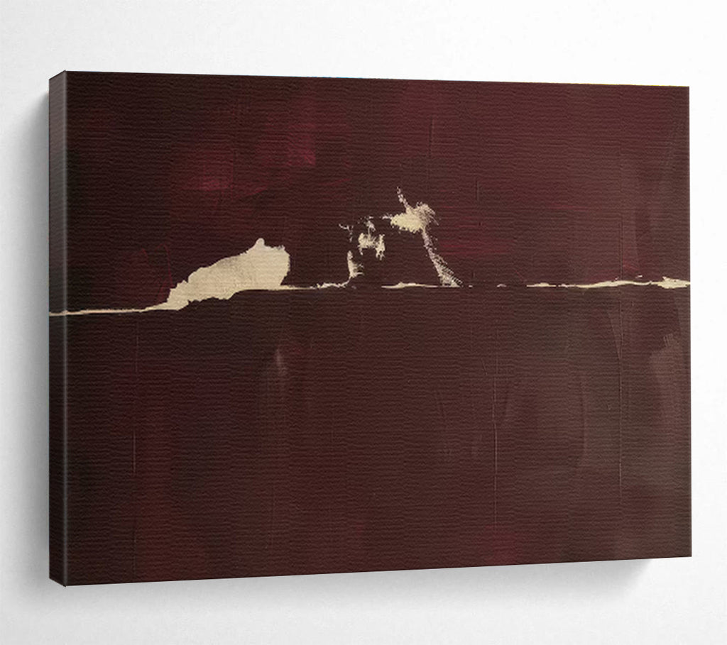 Burgundy and Beige Abstract Silhouette Minimalist Abstract Painting On Canvas DKS141