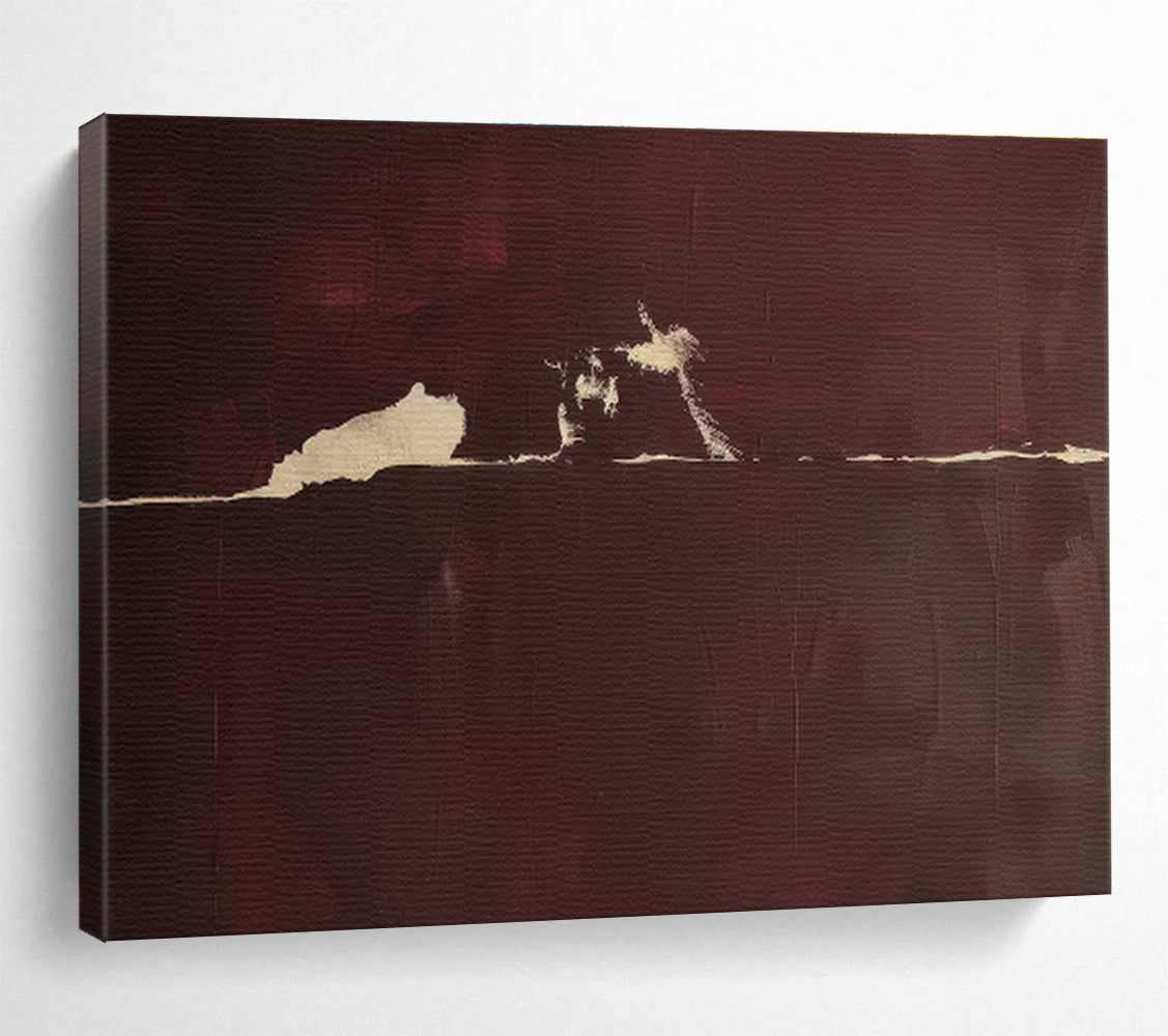Burgundy and Beige Abstract Silhouette Minimalist Abstract Painting On Canvas DKS141
