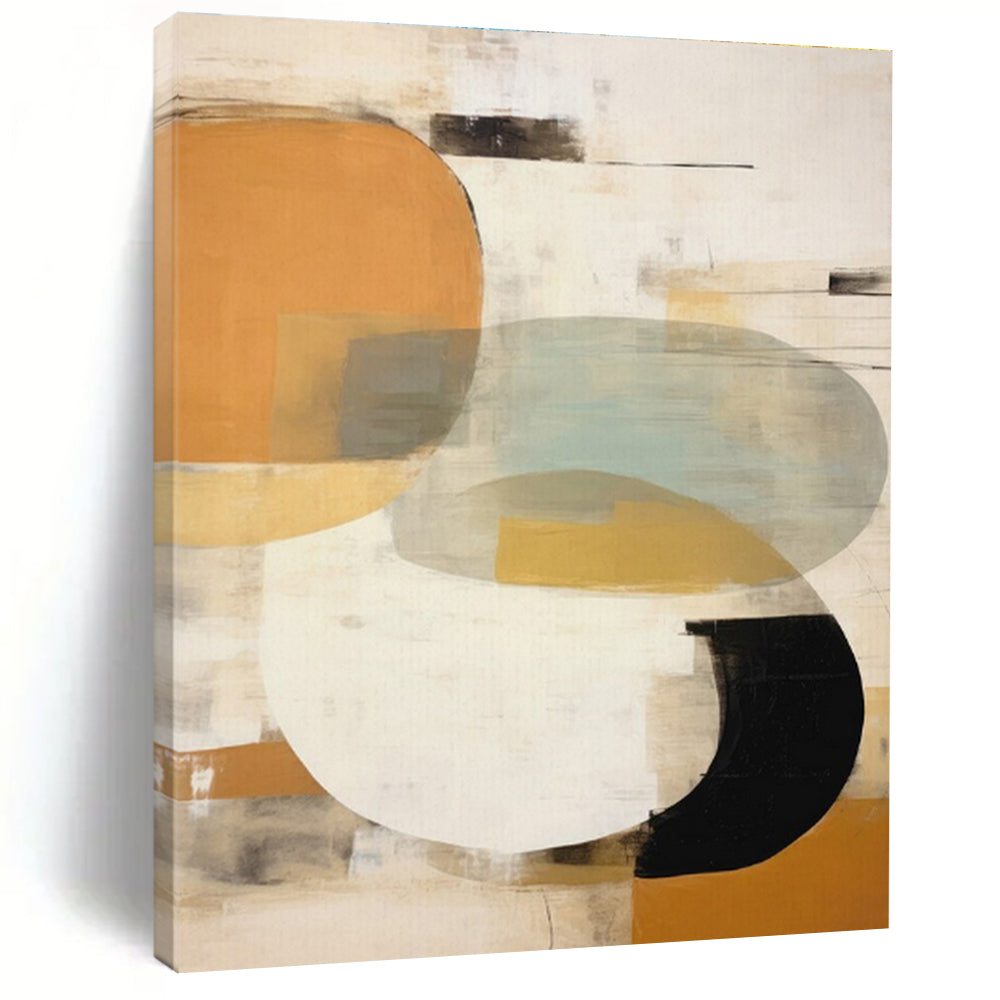 “Circular Color Harmony” - Orange, Teal, Gray, White Abstract Geometric Painting On Canvas PS0752