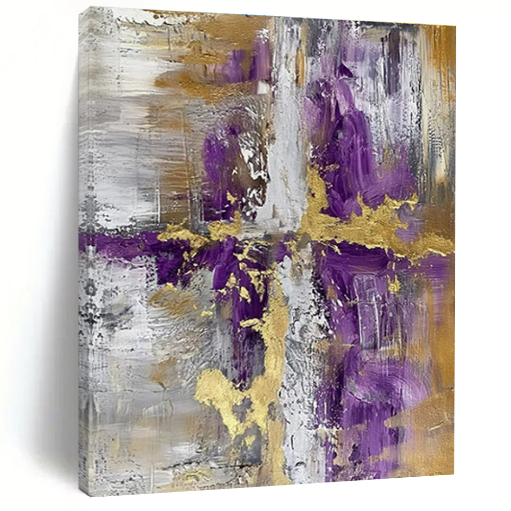 Purple & Gold Abstract Fusion "Ethereal Cross" Painting On Canvas PS0844