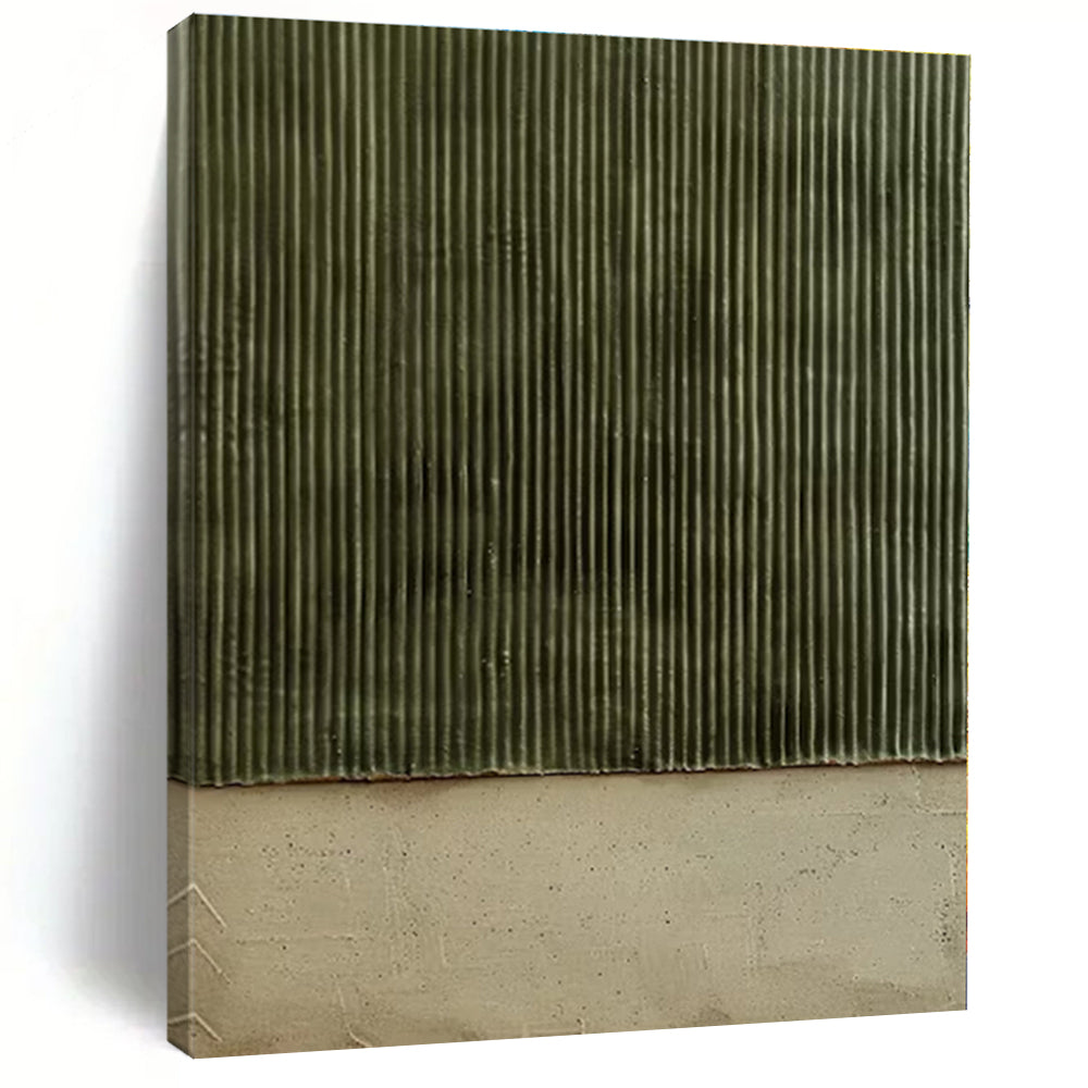 Green, Beige with Vertical & Horizontal Textures "Nature’s Divide" Abstract Painting On Canvas PS1382