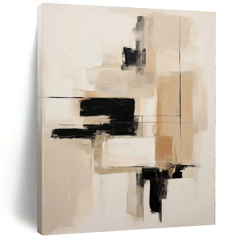 “Black - Beige Minimalist Abstraction” - Black, Beige Abstract Painting On Canvas PS0530