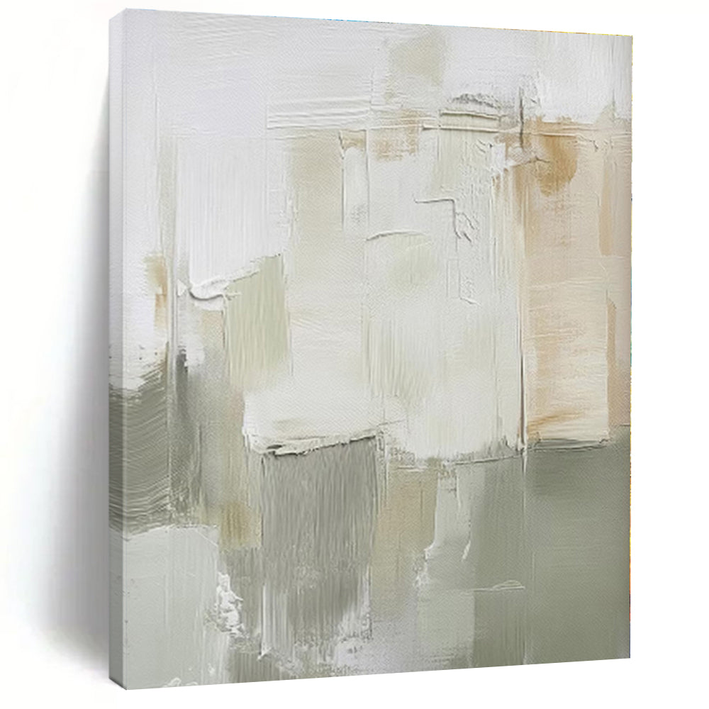 “Soft Neutral Abstract” - Beige, Gray, White Abstract Painting On Canvas PS0439