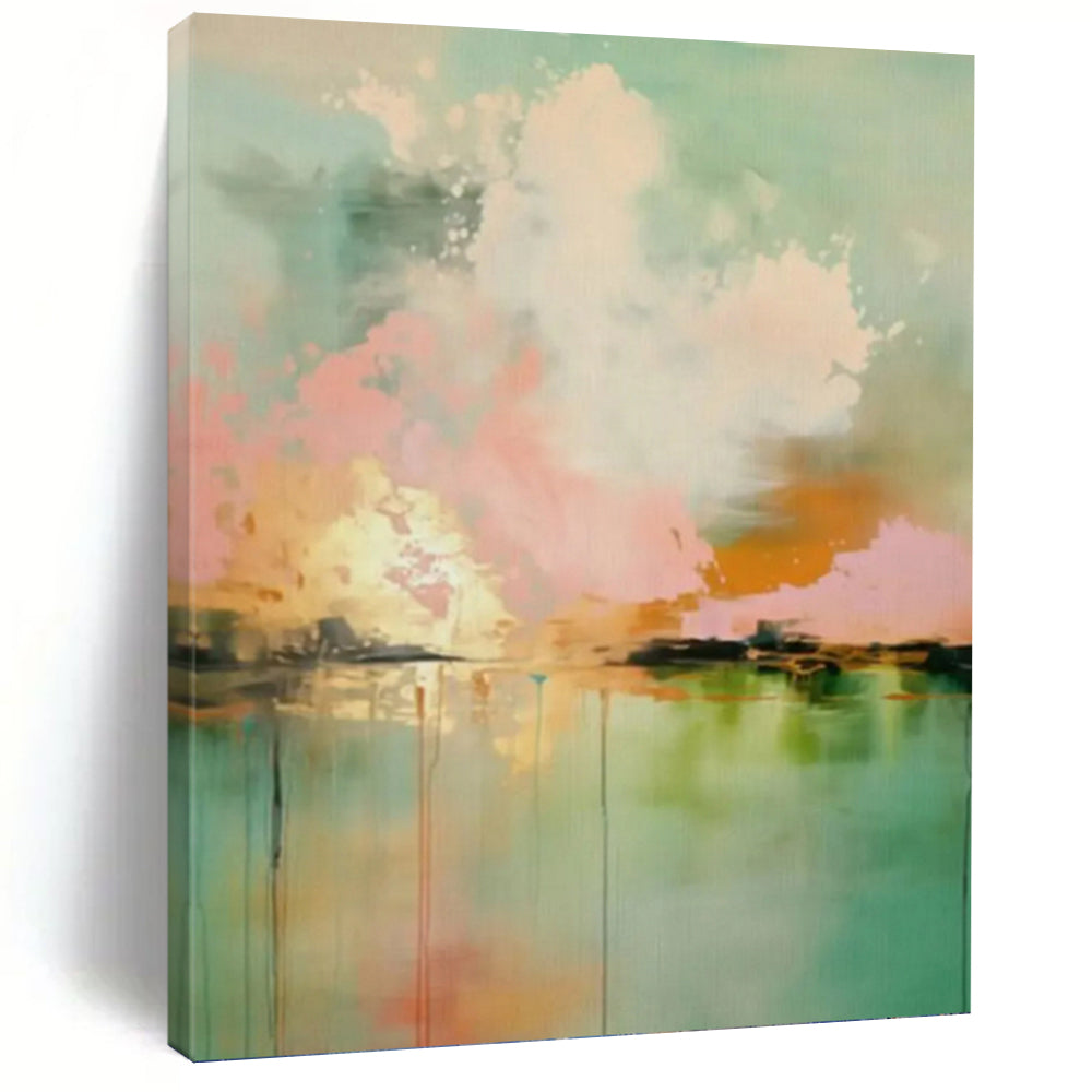 “Pink, Orange, and Green Landscape Abstract” - Colorful Landscape - inspired Painting On Canvas PT0994
