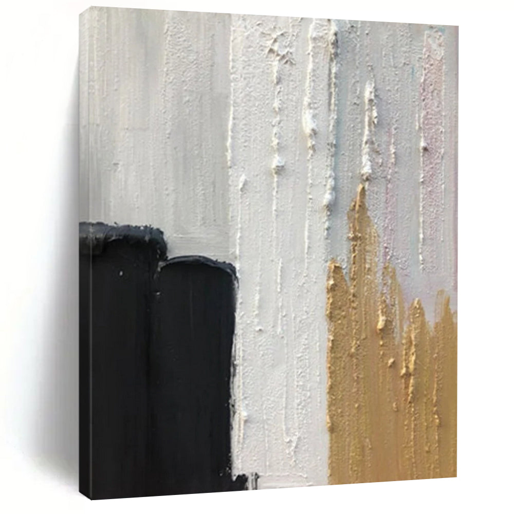 “Earthy Tones: Black, White, Gold Abstract” - Opulent Abstract Painting On Canvas DS397