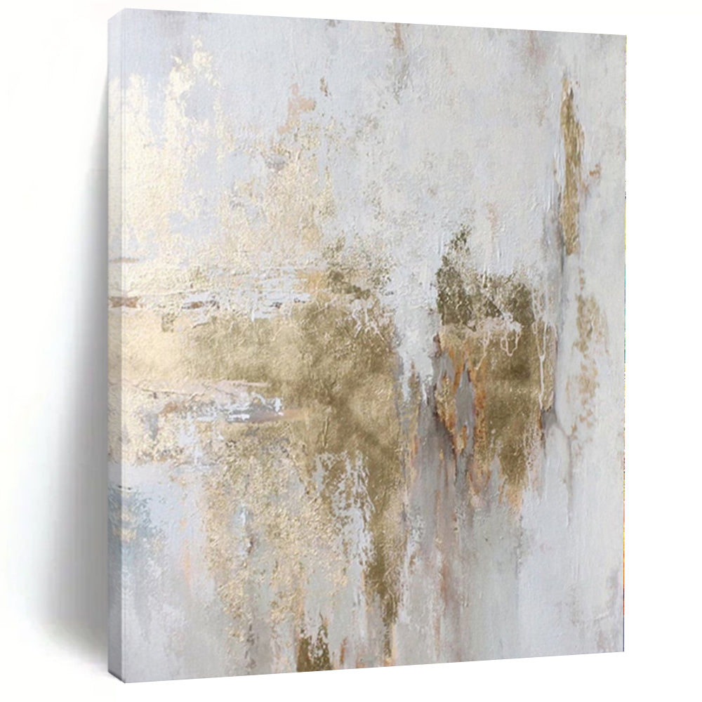 “Soft Gold - Splashed Abstract on Light Background” - Contemporary Abstract Painting On Canvas PS0256