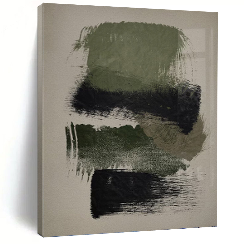 “Green - Black Abstract” - Minimalist Abstract Painting On Canvas PT1358
