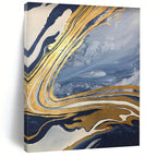 “Blue - Gold Marble Flow” - Blue, Gold, White Abstract Painting On Canvas PS0564