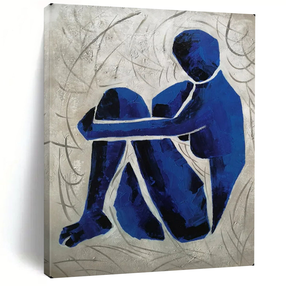 “Blue Figure in Grass” - Textured Acrylic Painting On Canvas PT2166