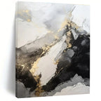 White, Gray, Black & Gold Abstract "Marble Peaks" Painting On Canvas PS0871