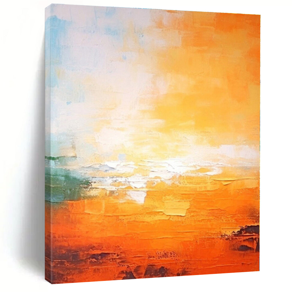 “Orange - Blue Abstract Sunset” - Orange, Blue, Green Abstract Painting On Canvas PS0447