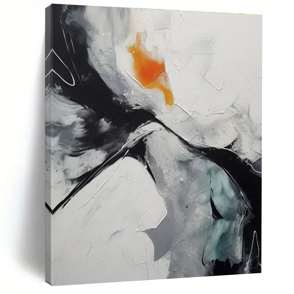 Black, White, Gray, Orange, Teal with Dynamic Strokes "Vivid Fusion" Abstract Painting On Canvas PS1464