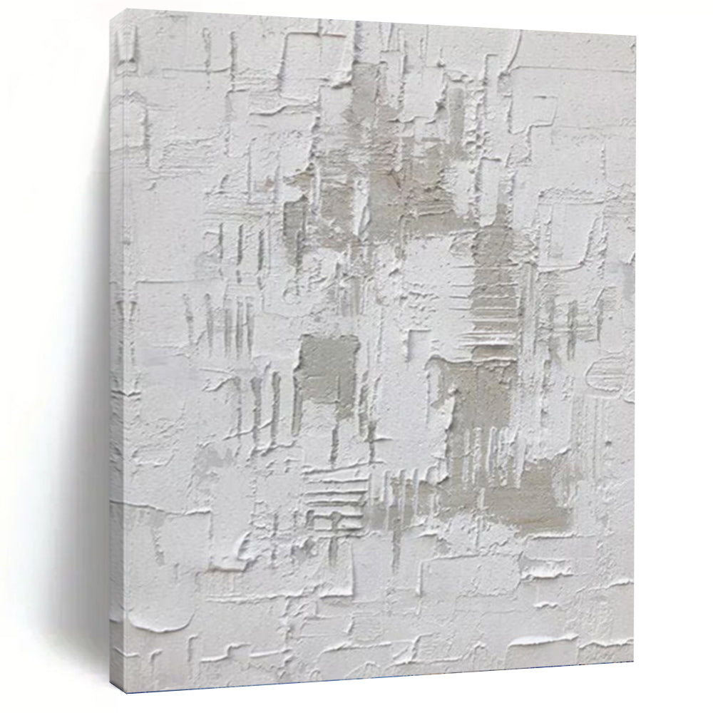 “White Textured Minimalism” - Monochromatic, Textured Abstract Painting On Canvas PT1063