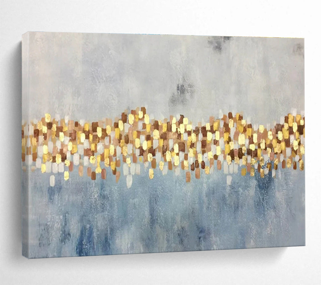 “Gold - Dotted Blue Abstract” Abstract Painting On Canvas DKS164