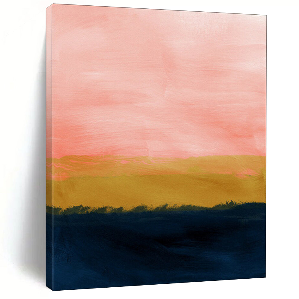 “Pink - Orange - Navy Sunset” - Abstract Landscape Painting On Canvas PT2022