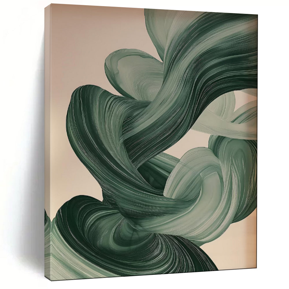 “Flowing Green Abstract Ribbons” - Abstract Modern Painting On Canvas PT1928