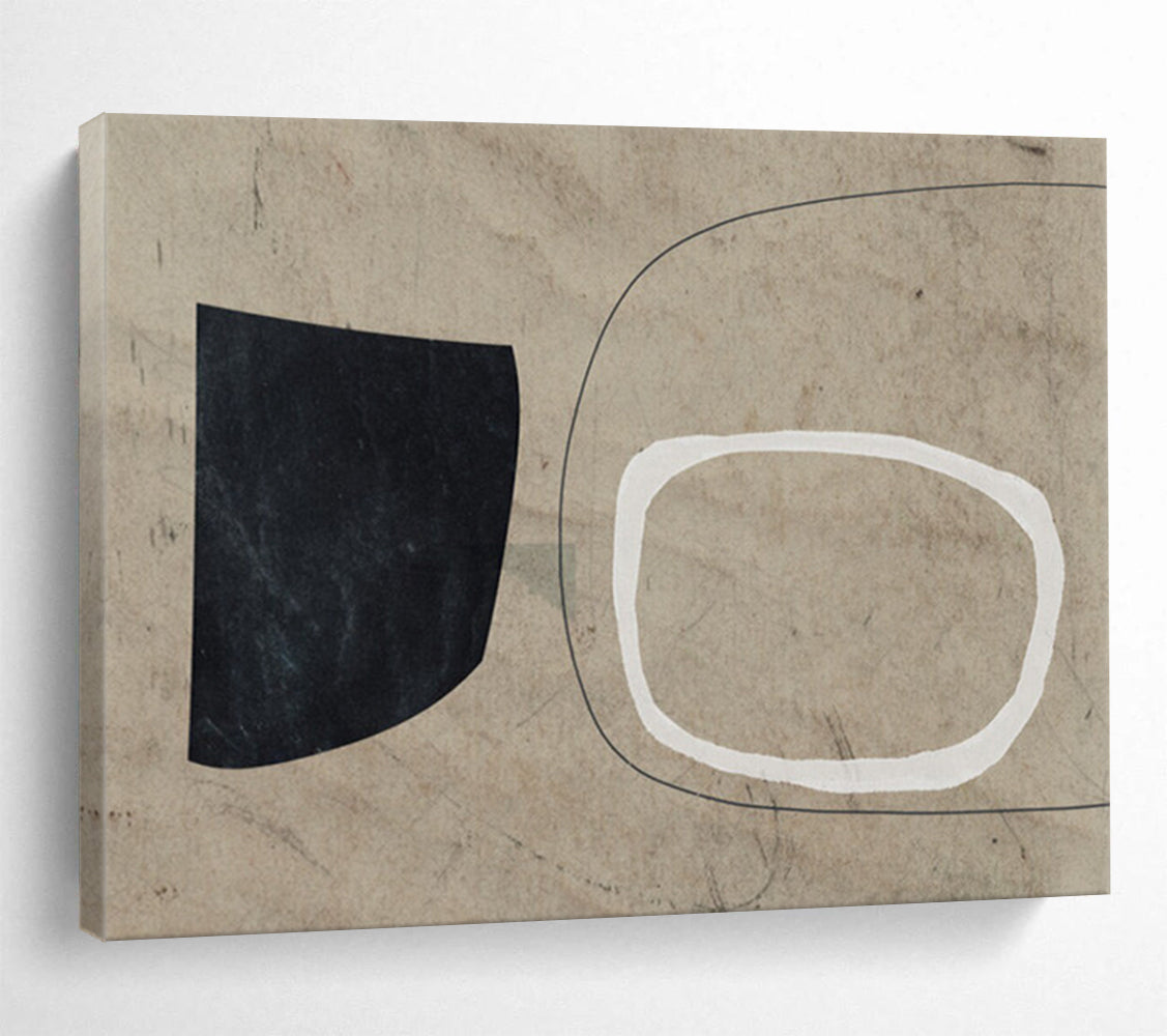 “Minimalist Black, White, and Beige Shapes” - Geometric Minimalist Painting On Canvas PT113
